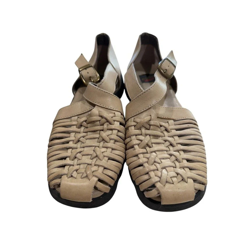 Aerosoles Vintage 90s Woven Leather Sandals Tan Beige Fisherman Flats Y2K 9